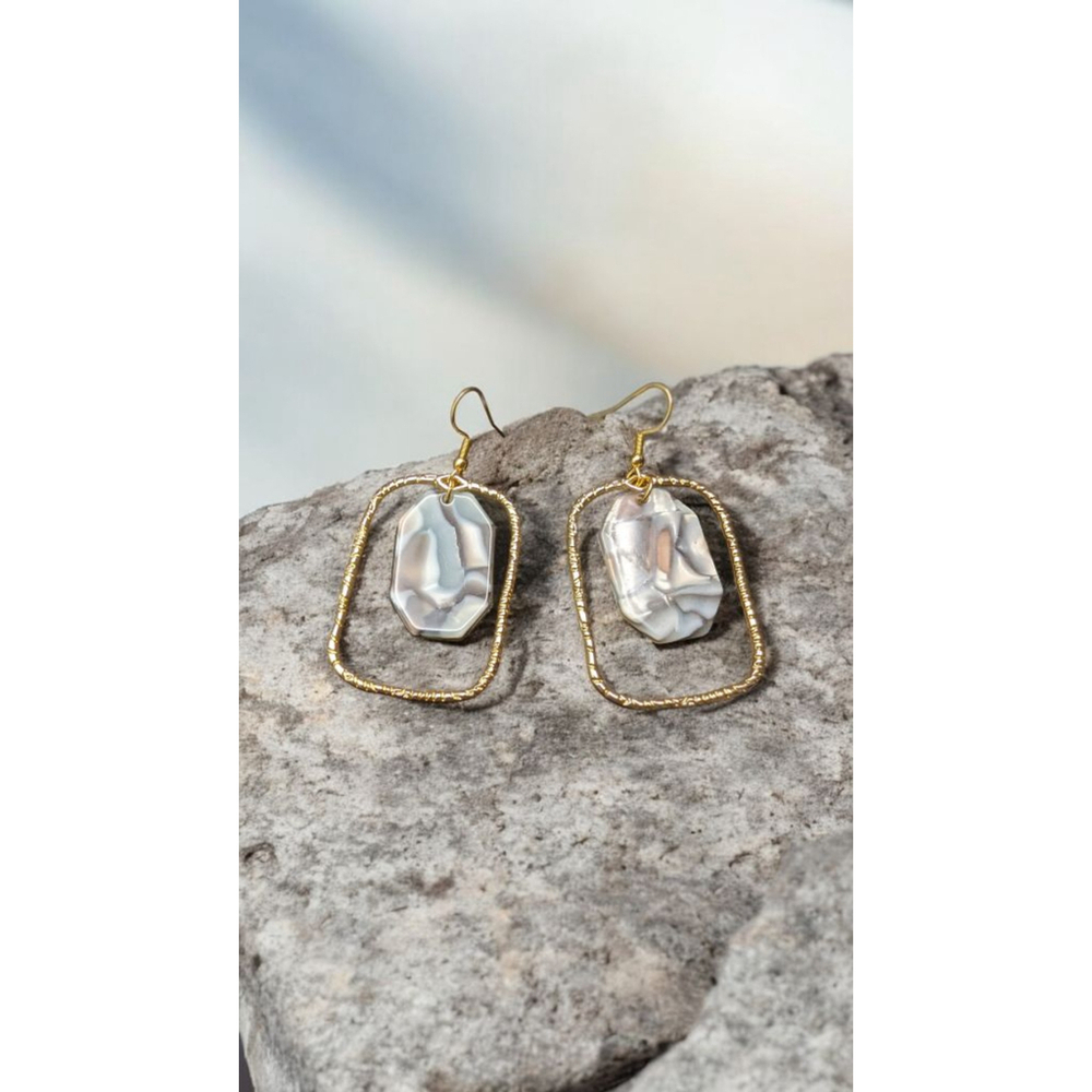 Blue Acetate Gold Tone Rectangle Dangle Earrings Stainless Steel Ear Hooks